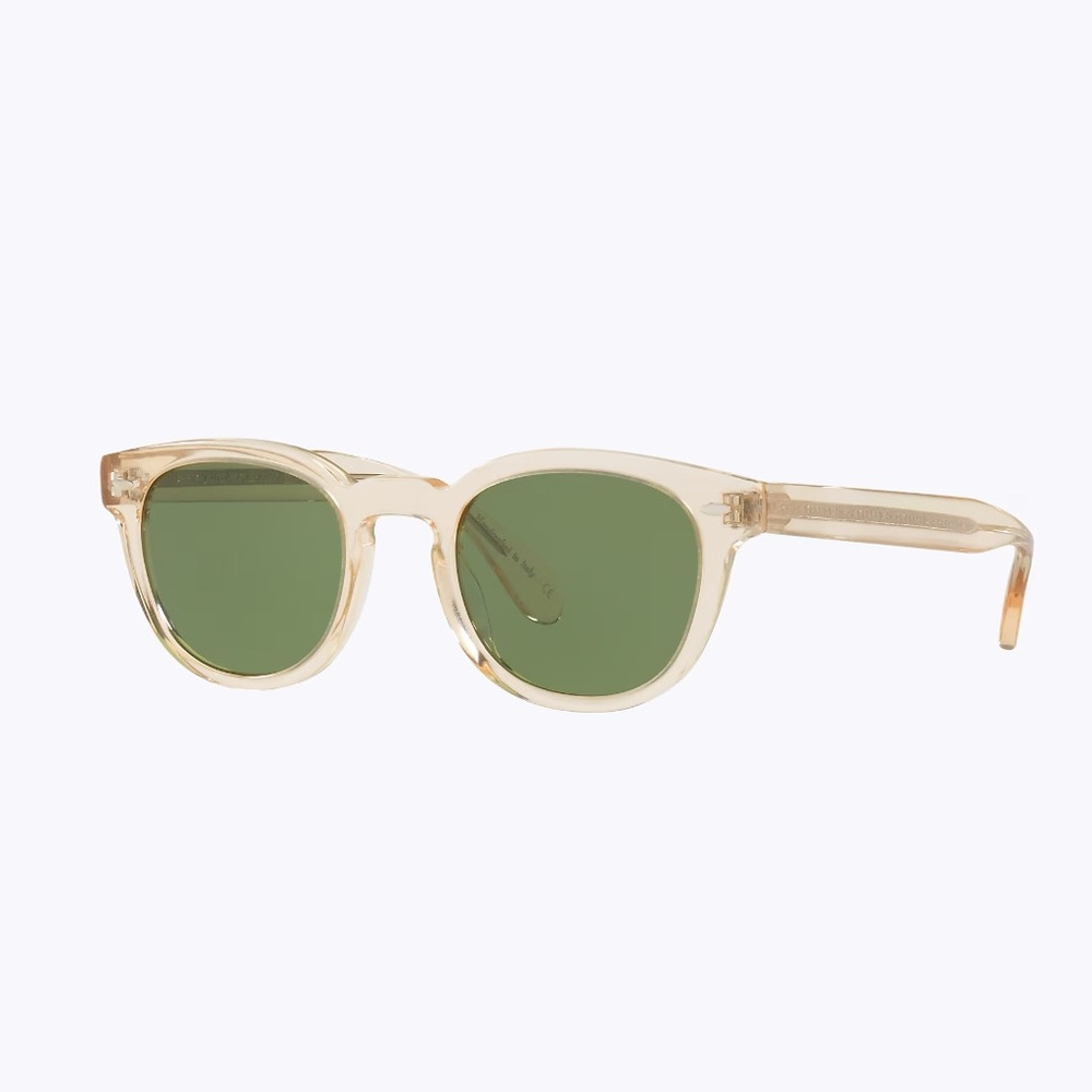 Oliver Peoples Sheldrake Sun - Clear Frame Sunglasses with Green Lenses